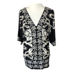 White House Black Market Womens Black V Neck‎ 3/4 Sleeve Tunic Top Shirt Sz Med